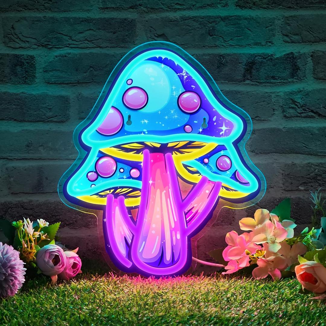 Mushroom Neon Sign Dimmable Mushroom Neon Light for Wall Decor, Mushroom Led Sign for Bedroom, Game Room, Man Cave, Kids Room Decor