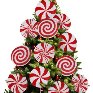 RINOLY 12 PCS Candy Cane Christmas Decorations,8 in Large Double Sided Peppermint Christmas Decorations Tree Ornaments,Plastic Candy Cane Ornaments for Tree Topper Home Vase Xmas Decor