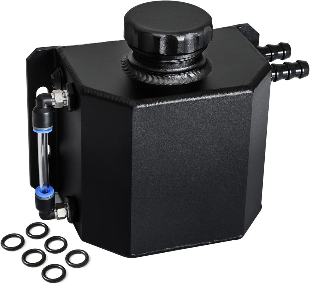 Coolant Radiator Overflow Aluminum Tank Reservoir Expansion Catch Can 1L Universal, Black
