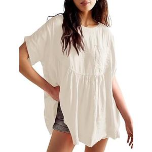 Women's Plus Size Summer Babydoll Tops, Casual Loose Fit Peplum Oversized Tunic Shirts XL