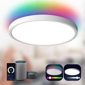 TALOYA Smart Ceiling Light Flush Mount LED WiFi,Compatible with Alexa Google Home,Dimmable Low Profile Ambient Light Fixture for Bedroom Living Room Hallway Kitchen Nursery,12 Inch,RGB (12 Inch-White)