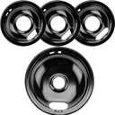 W10290350 W10290353 Porcelain Burner Drip Pans Compatible with Whirl-pool Electric Stove Range Top Drip Bowls Includes 1 Large 8-Inch and 3 Small 6-Inch Drip Pans Black by Cenipar