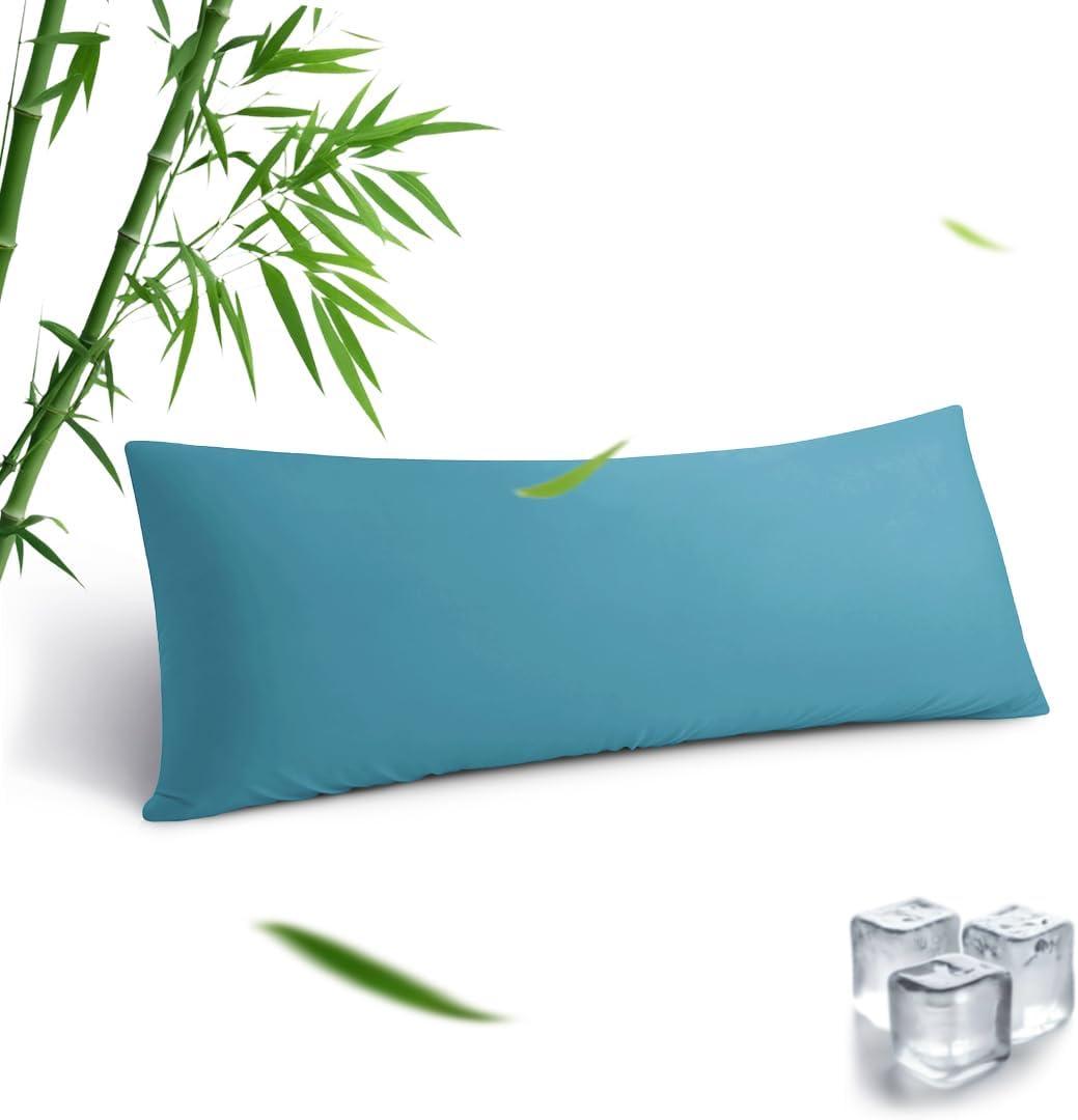 Body Pillowcase, Cooling Viscose from Bamboo Pillow Cover with Zipper Closure, Soft Moisture-Wicking for Hot Sleepers, Hair and Skin-Friendly, Blue, 1 Pack