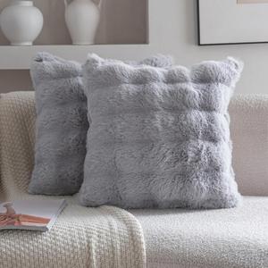 Neelvin Gray Faux Fur Cozy Soft Double-Sided Decorative Throw Pillow Covers 20x20 inch Set of 2,Velvet Pillowcase Cushion Case for Sofa Couch (Lightgrey)