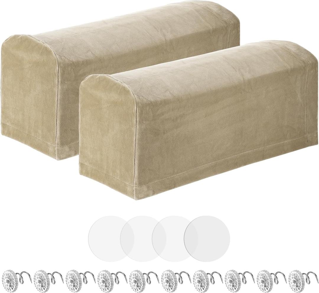 uxcell 2pcs Couch Arm Covers, Velvet Armchair Sofa Arm Covers with Twist Pin, Anti-Slip Furniture Protector Slipcovers for Chairs/Sofas, Sand