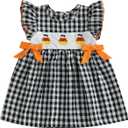 Baby Toddler Girl Halloween Outfit Gingham Pumpkin Embroidered Dress Toddler Fall Halloween Clothes 12M 18M 2T 3T 4T (Black)