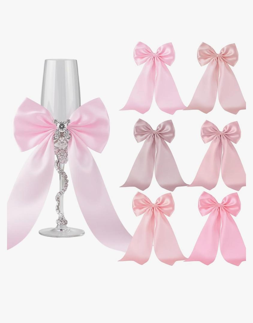 Valentine's Day Tie Bows Pastel Satin Ribbon Bows with Twist Tie Craft for Valentine's Gift Wrapping Wedding Birthday (48pcs, 5 x 7 Inch Pink)