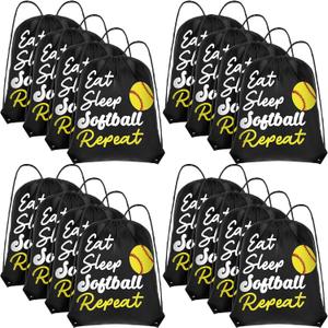 Windyun 16 Pcs Ball Drawstring Backpack Bulk Lightweight Draw String Bags Cinch Bags Drawstring Cinch Sack Tote(Softball)