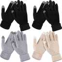 Geyoga 4 Pairs Women's Winter Touch Screen Gloves Soft Warm Fleece Lined Knit Elastic Cuff Texting Gloves (Black, Gray, Apricot)