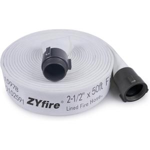 ZYfire Fire Hose - 2-1/2" ID x 50 FT Double Jacket EPDM Firefighter Hose with M x F NPSH Aluminum Couplings 1200 PSI Burst Pressure Lightweight for Firefighting & Residential Use