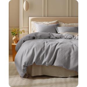 Bedsure Cotton Duvet Cover King - 100% Cotton Waffle Weave Grey Duvet Cover King Size, PureWoven Breathable Bedding Set for All Season, 3 Pieces, 104"x90"