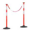 HiGiant 2 Pack 34 Inches Traffic Delineator Posts with Weighted Rubber Base, Portable Orange Safety Posts Cones with Reflective Collars and 5 Ft Plastic Chains for Parking Lot, Construction Work