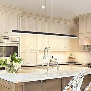 Artop 47" Linear Pendant Light 20W Minimalist Hanging LED Island Chandelier Light Fixture for Kitchen Island Dinning Room Commercial Office Matte Black