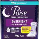 Poise Overnight Incontinence & Postpartum Pads for Bladder Leaks, 8 Drop Extra Coverage, 2 Pack of 96 Count