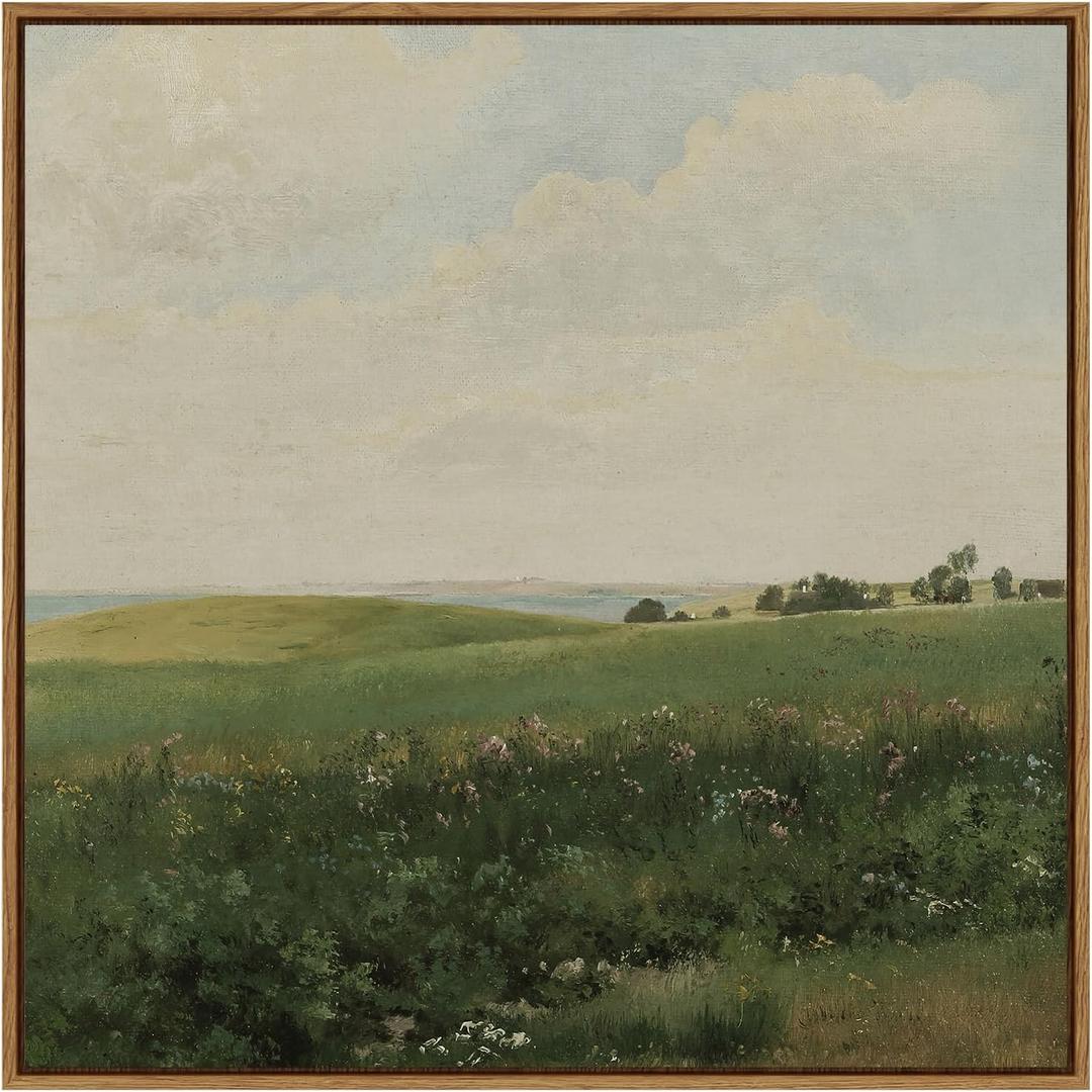 InSimSea Square Framed Canvas Wall Art, Farmhouse Decor Vintage Vast Grassland Paintings Prints, Desk Decor, Nature Scenery Wall Art for Living Room Bedroom, Bathroom Home Decor 16"x16" (Field)