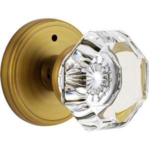 Antique Brass Door Knobs Glass Door Knobs Interior with Lock, Vintage Crystal Privacy Octagon Door Knobs for Bedroom Bathroom