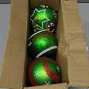 Lanpn 6Pcs 4" Large Outdoor Christmas Ornaments, Xmas Tree Elf Swirl Ball Decoration, Big Red Green Christmas Ornament, Giant Glittering String Ball Plastic Hanging Decor for Yard Lawn Holiday Party