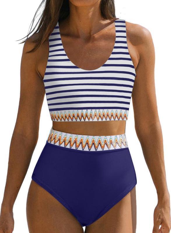 Dokotoo Womens 2 Piece Swimsuit Scoop Neck Sleeveless 2025 Racerback Top Tummy Control Tie Knot Bathing Suits Floral Bottoms (Small)