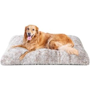 EHEYCIGA Fluffy Dog Crate Bed for Extra Large Dogs, Plush Faux Fur Pet Crate Pad, Calming Anti Anxiety XL Dog Bed, Washable Soft Warm Mat with Non-Slip Bottom, Brown (41.3 x 27.5)