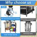 Dobures Garden Tool Organizer with Lockable Wheels, Heavy Duty Yard Tool Storage Rack for Shovels and Rakes, 3 Tier Lawn Care Utility Holder with hooks for Garage, Shed, Yard and Laundry Room