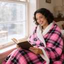 Electric Heated Blanket 62"x84",Fast Heating Twin with 8 Hours Auto Off/8 Heats Levels,Soft Pink Plaid Sherpa Electric Blanket with ETL Certification & Over-Heat Protection