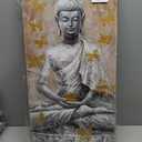 Yelash Buddha Statue Picture Decor Wall Art Canvas Painting Buddhism Sitting Zen with Gold Butterfly for Bedroom 24"x48"
