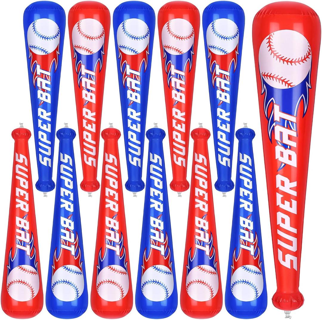 Fovths Inflatable Baseball Bats Bulk 12 Pack 22 Inch Blow Up Baseball Party Favors Red & Blue Sports Theme Inflatable Sports Bats for Birthday Party Decorations Game Prizes Event Supplies