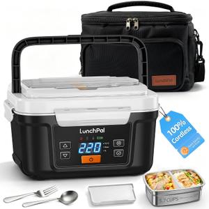 Self Heating Cordless Heated Lunch Box for Men, 27000mah Battery Powered Electric Food Warmer 5.7-Cup, No Cold Spots 5-Side Heating, Auto-Heat Timer with Memory, Designed for Work, Truck & Outdoor
