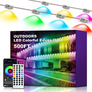 XINKAITE 500FT Permanent Outdoor Lights with 250 LEDs - Smart RGB+IC with 16 Million Colors, IP67 Waterproof, App & Remote Control, Hundreds of Modes for Holidays, Christmas & Home (2 Rolls 250FT)