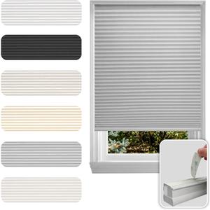 No Drill Cordless Cellular Shade, Cloud Gray, 22" W x 64" H