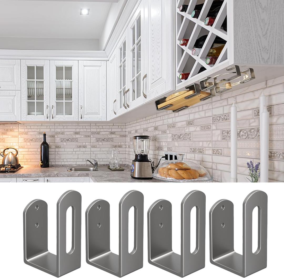 Aogigigio Under Cabinet Cutting Board Holder - 4 Pcs Cutting Board Holder Pot Lids Rack Storage Stainless Steel Under Shelf Counter Chopping Board(Grey)