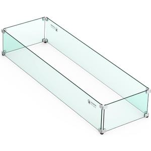 Skyflame Linear Fire Pit Wind Guard 40.5" x 12.5" Thick Tempered Glass Firepit Screen/Clear Shields for Propane Fire Pit Table