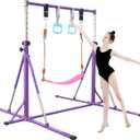Foldable Gymnastics Bar,5FT Horizontal bar,Adjustable Kids Training bar for Kids Ages 3-15,Kids Gymnastics bar,Triangle Stable Structure-Gym Equipment for Home (Purple)