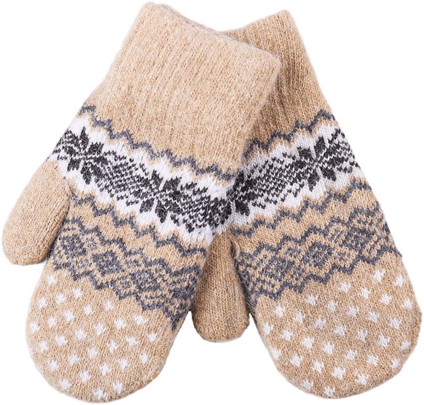 Winter Warm Mittens for Women Men - Soft Faux Cashmere Mittens Elastic Cuff Fashionable Stretchy Knit Gloves Cold Weather (Khaki Snowflake)