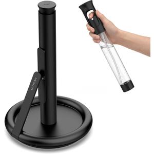 Ultrean Paper Towel Holder with Spray Bottle, Countertop Freestanding Paper Towel Dispenser with Spring-Loaded Tension Arm for One-Handed Tear, Weighted Base, Stainless Steel for Kitchen, Black