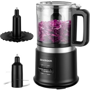 Food Chopper, 4 Cup Mini and Fast Food Processor, Electric Meat Grinder with 2 Speed, 4 Stainless Steel Blades, and Whisk, 400W Power for Chopping, Mixing, Emulsifying, Puree and Whisking, BPA-Free