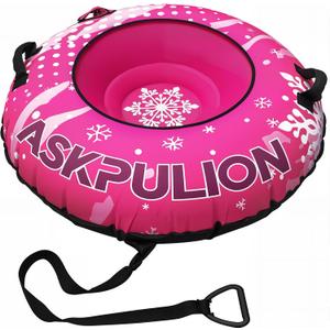 Inflatable Snow Tube Sled, Heavy Duty Snow Tubes for Sledding with Premium Canvas Cover for Kids Adults, Winter Outdoor Snow Toys Gift, Christmas Birthday Gift for Children Family (Pink)