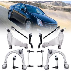 12pcs Front Suspension Kit Upper Lower Control Arm with Ball Joint Inner Outer Tie Rod Front and Rear Stabilizer Sway Bar Link Assembly Replacement for 2008-2015 Cadillac CTS RWD