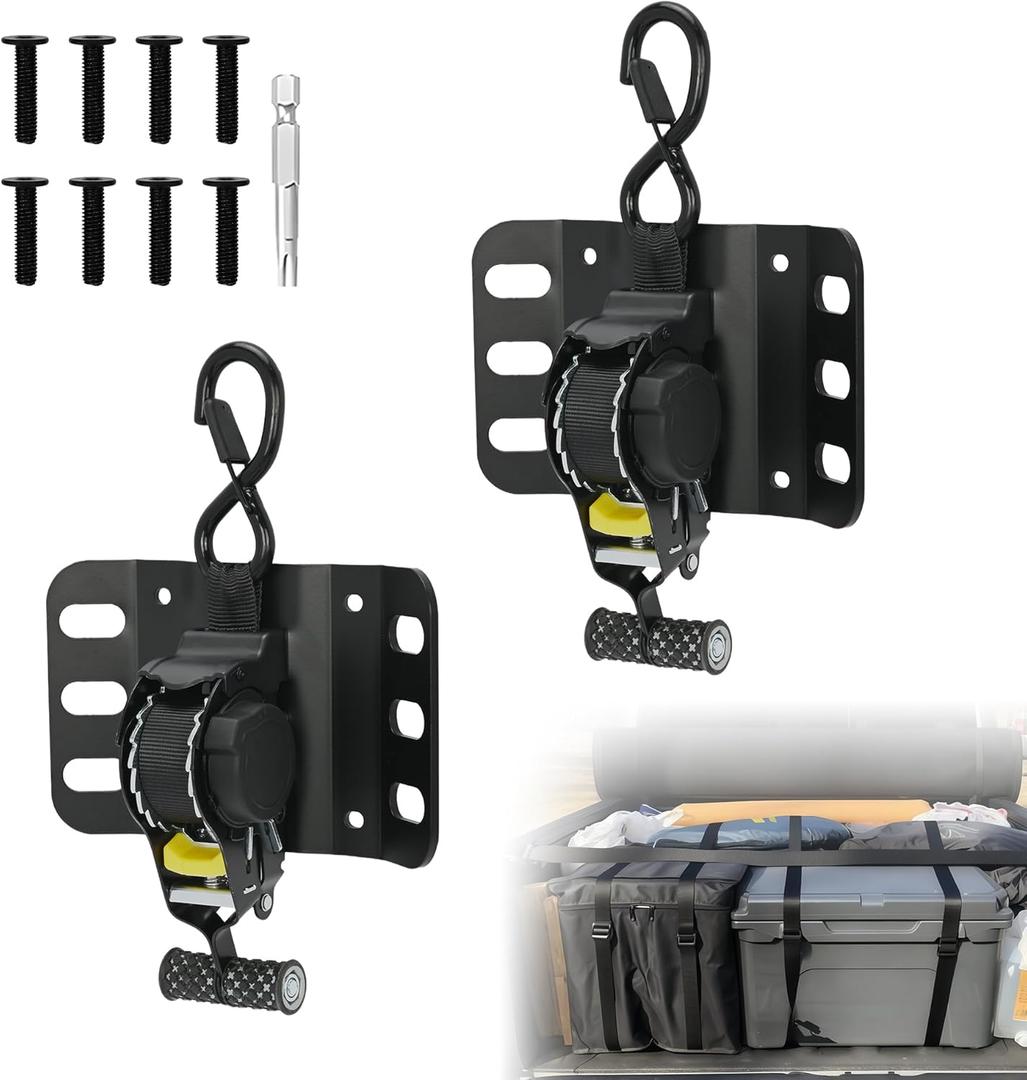 2Pcs Retractable Ratchet Straps 10Ft Ratchet Strap for Truck Self Retracting Ratchet Straps Suitable for Ford F150 2015-2025