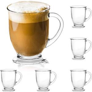 15oz/ 450ml Glass Coffee Mugs Clear Coffee Cups with Handles perfect for Latte, Cappuccino, Espresso Coffee, Tea and Hot Beverages, Set of 6