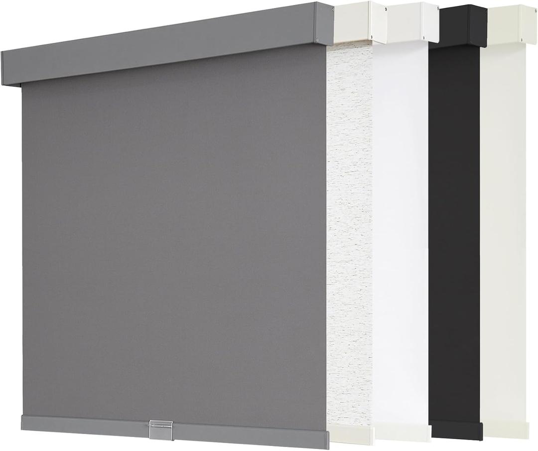 AOSKY Blackout Roller Shades Cordless Blinds for Windows, Free-Stop Shades with Valance, Thermal Insulated Fabric, UV Protection, Natural Woven Blinds for Home and Office (36" W x 72" H, Grey)