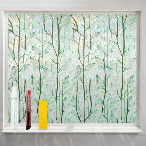 COUNTEWOL Window Privacy Film with Installation Tools Home Decorative Colored Glass Window Stickers Reusable electrostatic Rainbow Stickers (Green Plants, 35.4 x 157.4 in)Pack Of 5