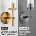 19.5" Knurled Gold Hardwired Wall Sconces Set of 2, Bathroom Vanity Light Fixtures with Clear Glass Tube, Modern Lamp Lighting for Bedroom, Living Room, Hallway, Staircase, Mirror, Kitchen