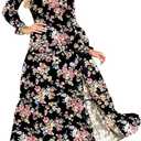 Dokotoo Women's Boho Maxi Dress Sexy V Neck Puff Long Sleeve Ruffle A-Line Split Swing Chiffon Dresses XL