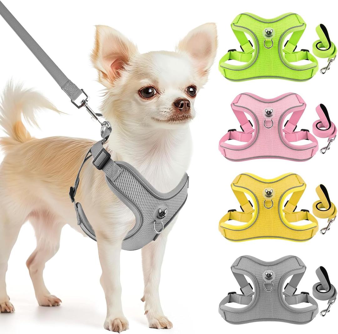 Dog Harness and Leash Set,4 Point Adjustable Reflective Dog Vest Harness,No Pull Harness-Leash for Small Medium Large Sized Dogs Puppy,XS-Grey