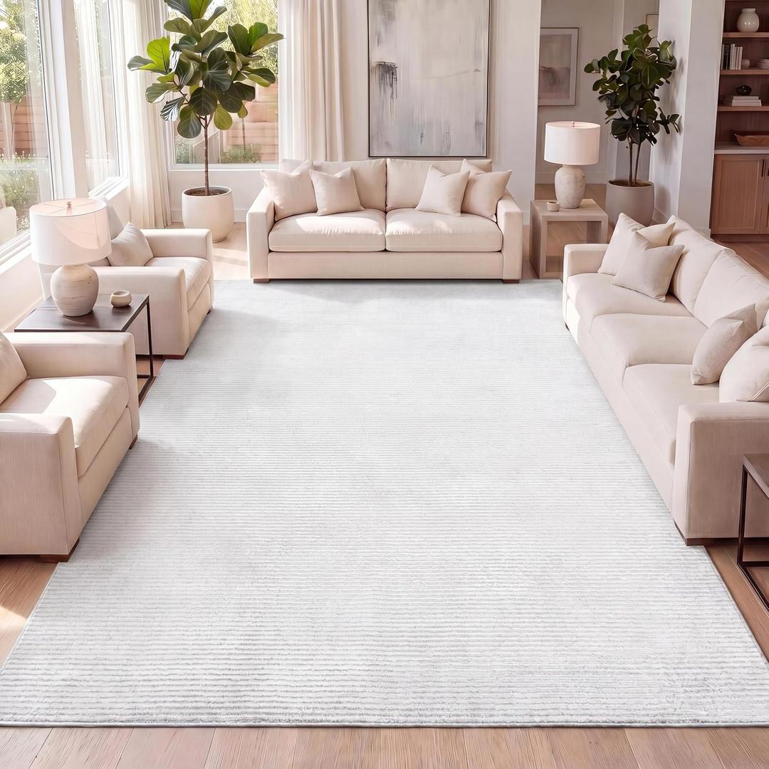 JONATHAN Y Cole Pinstripe High-Low White/Silver Indoor Area Rug, 3x5, Modern, Minimalist, Easy-Cleaning for Living Room, Bedroom, Kitchen, Pet Friendly, Non-Shedding (CAR101C-3)