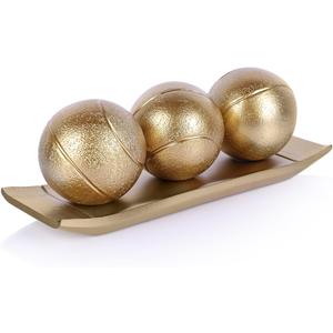 LCCCK Decorative Tray with Balls Set, Gold Decor Orbs TV Stand, Coffee Table Centerpiece, Elegant Orbs Decorative Balls for Dining Kitchen Console Fireplace Decor Centro De Mesa De Comedor