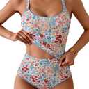 Eomenie Tankini Swimsuit for Women Tummy Control Ruched Two Piece Bathing Suits High Waisted Shell Stitch Swimwear Pink Floral, M