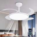 AHAWILL Retractable Ceiling Fan with Lights and Remote,42'' Fandelier Ceiling Fan with Dimmable Full Spectrum,Timer Setting,Silent DC Motor,Modern Bladeless Fan for Bedroom Dining Room,White