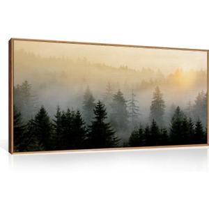 FWIEXA Misty Forest Wall Art Set Framed, Large Mountains Canvas Wall Decor, Green Nature Wall Painting, Foggy Tree Landscape Artwork 20x40 Inches for Living Room, Bedroom, Office, Gift